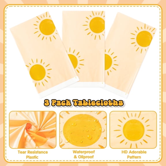2ooya Disposable Plastic Table Cloths, Waterproof, Tear-Resistant, 51.2 x 86.6 inches, Yellow,3 Counts