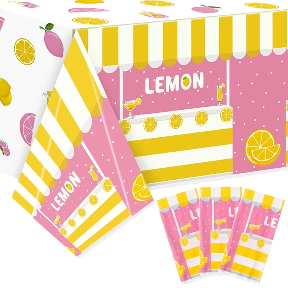 2ooya 3 Counts Lemon Theme Party Tablecloths, Plastic Waterproof Table Covers,108 in x 54 in
