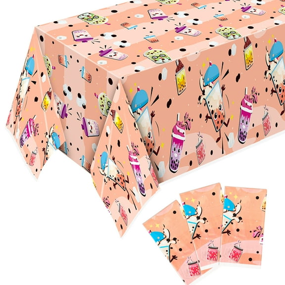 2ooya Milk Tea Color Rectangle Plastic Tablecloths, 3Pcs Party Table Covers