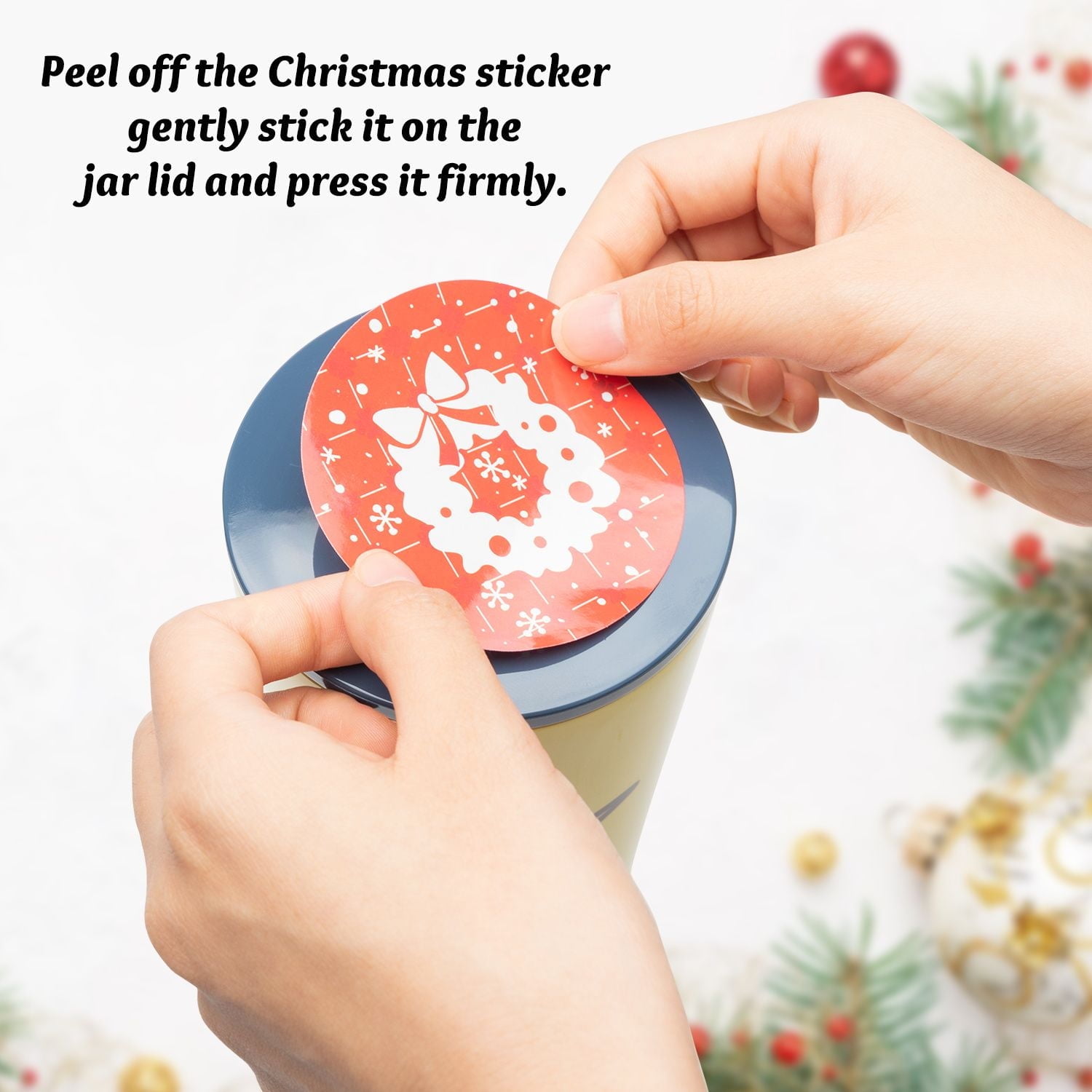 Haooryx 48Pcs Christmas Mason Jar Lid Stickers - 2 Sizes, Self-Adhesive, For Tree Decor & Party Supplies
