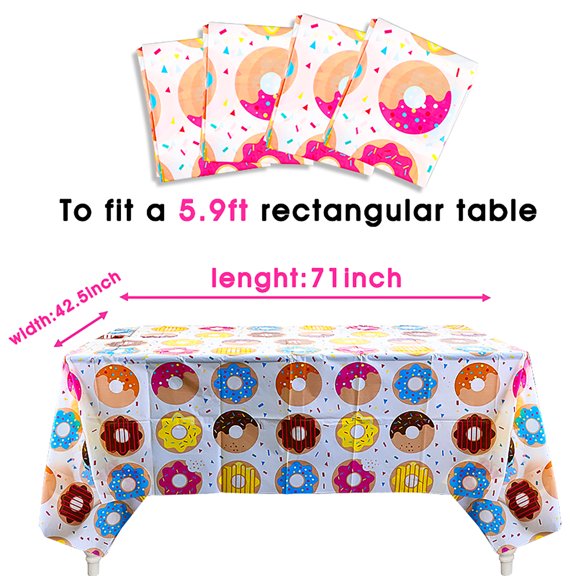 2ooya 4-Pack Donut Party Tablecloths, Waterproof Plastic Rectangle Covers