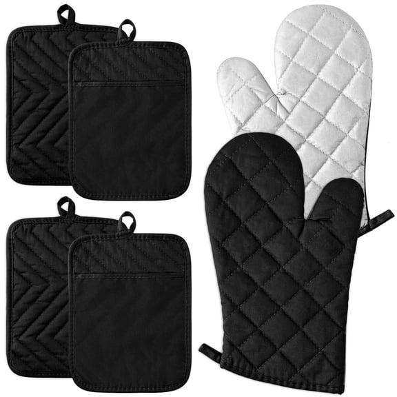 2ooya 6-Piece Black Cotton Oven Gloves, Heat Resistant Pot Holders