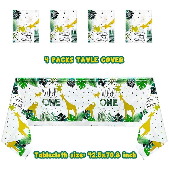 2ooya Wild Animal Tablecloths for Farmhouse Camping Party Picnic, Waterproof Plastic,4 Counts