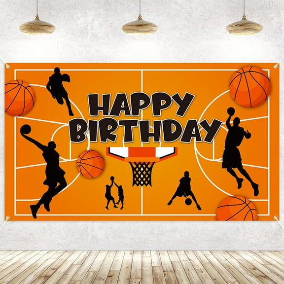 2ooya Basketball Birthday Party Backdrop, Happy Birthday Polyester Banner for Boys Birthday Parties Decoration Supplies