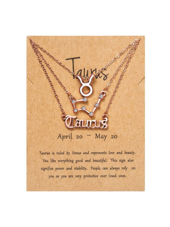 Taurus Layered Necklace, Vintage Rose Gold, 3 Pack
