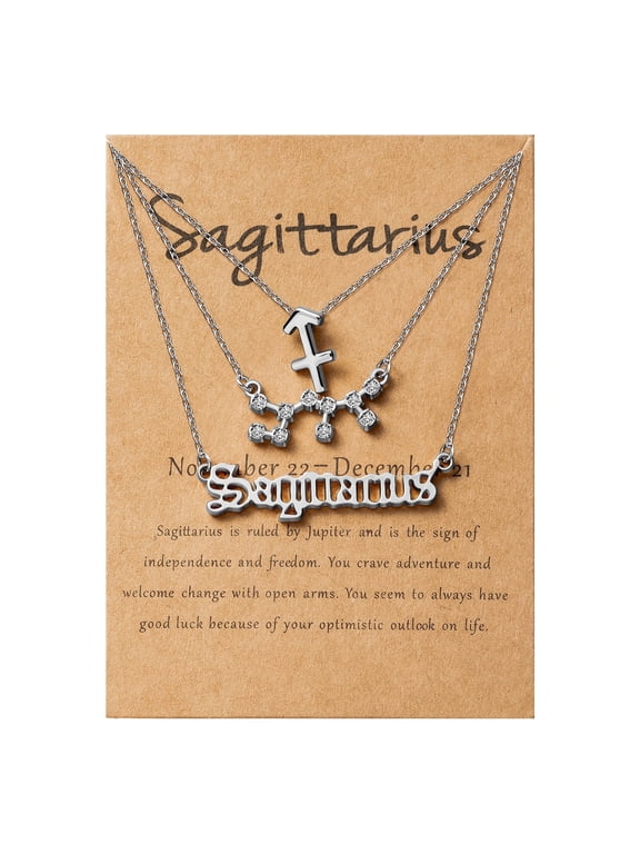 Sagittarius Constellation Zodiac Necklace Set, 3Pack, Silver Color