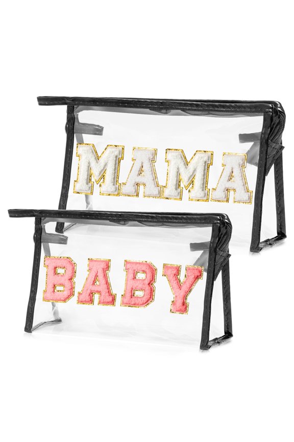 Large Transparent Makeup Bags, 2Pcs Travel Storage Bags with MAMA/BABY Letter, Cosmetic Organizer Gifts for Mom Mothers Day