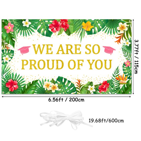 2ooya We Are So Proud Of You Banner for Graduation Party,200x115cm, Hawaiian Style Hanging Backdrop Decorations,1pack