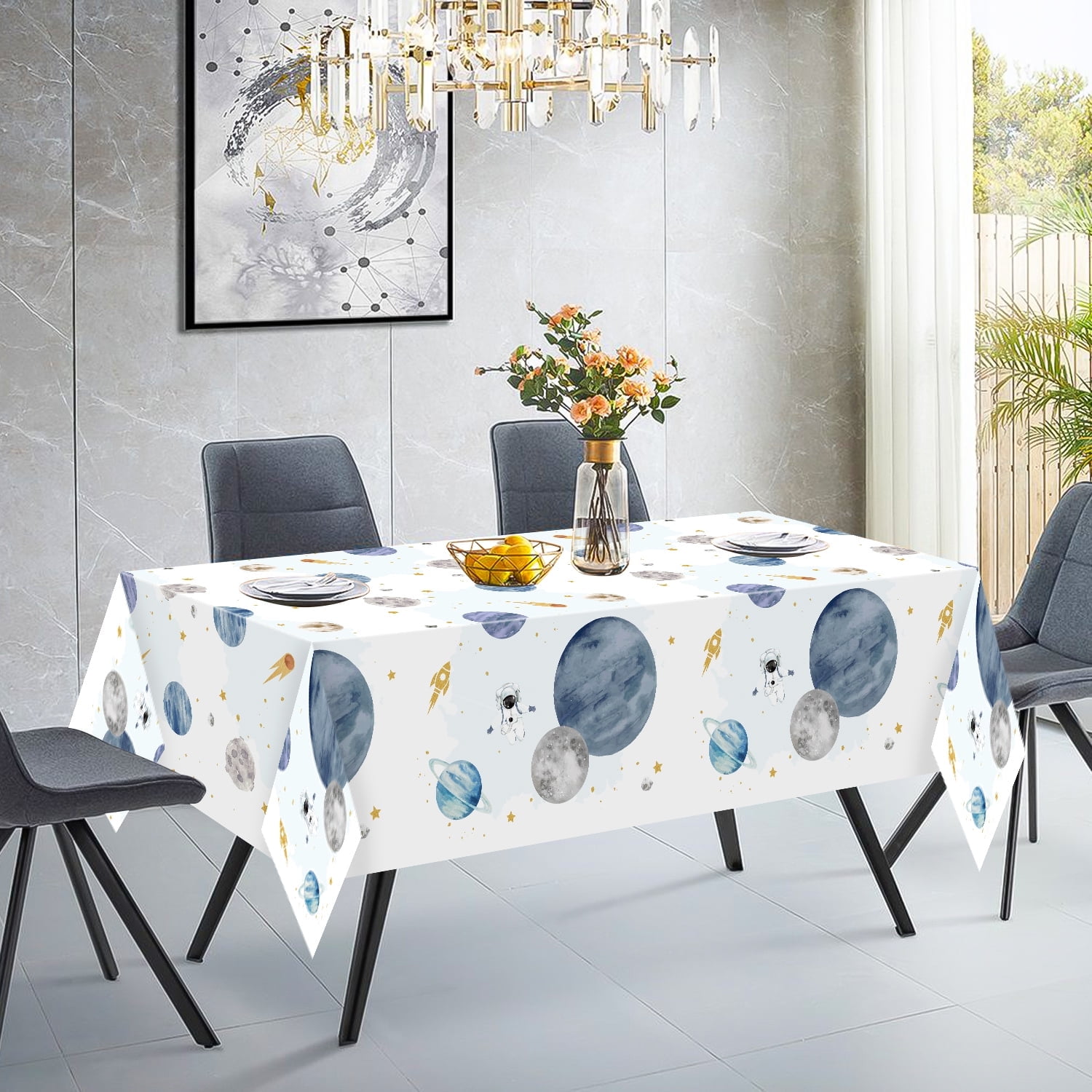 System Tablecloth 2ooya Home Plastic Tablecloths 3Pcs Blue and White Solar System ...