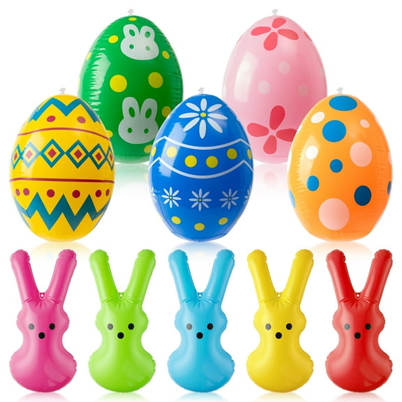 2ooya Inflatable Easter Bunny Peeps Toy for Indoor and Outdoor Decorations, 10Pcs Adorable PVC Eggs Rabbits for Easter Egg Hunts