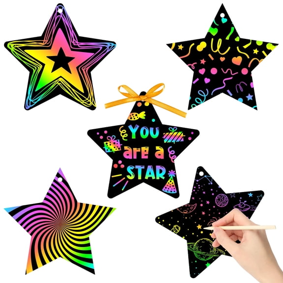 2ooya DIY Star Shape Scratch Paper Card Craft for Party Decor Handmade Class,60 Counts