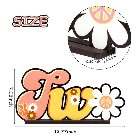 2ooya Boho TWO Letter Ornament Birthday Gift, Wooden Tabletop Decoration for 2-Year-Old Party Decor