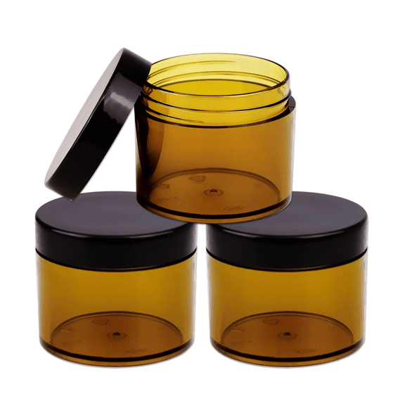 2oz/60g/60ml High Quality Acrylic Leak Proof Amber Container Jars with Black Lids 3 pcs