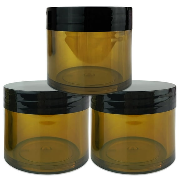 2oz/60g/60ml High Quality Acrylic Leak Proof Amber Container Jars with Black Lids 3pcs