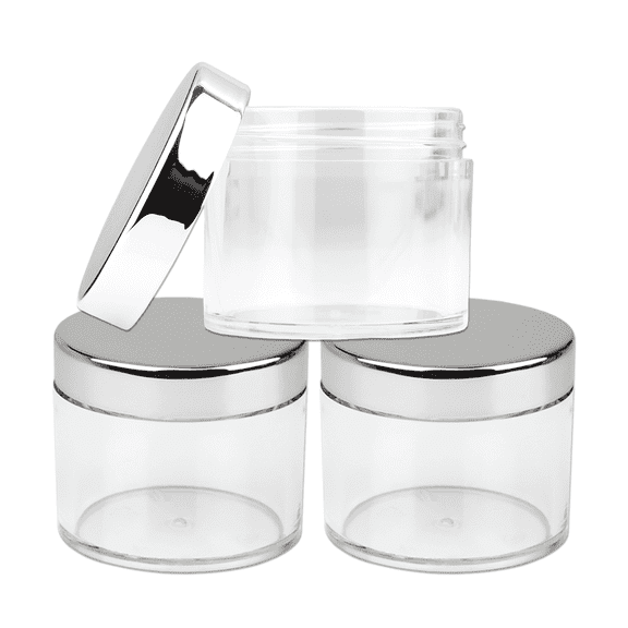 2oz/60g/60ml High Quality Acrylic Leak Proof Clear Container Jars with Silver Lids 3pcs