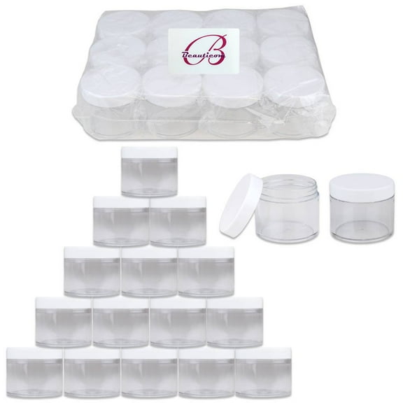 2oz/60g/60ml High Quality Acrylic Leak Proof Clear Container Jars with White Lids 12pcs