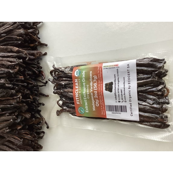 2oz Madagascar Organic Vanilla Beans Extract Exclusive Grade B. Certified USDA Organic | Weight - 2 Ounces (1/8 Lb) by FITNCLEAN VANILLA Bulk Dry Whole NON-GMO Pods