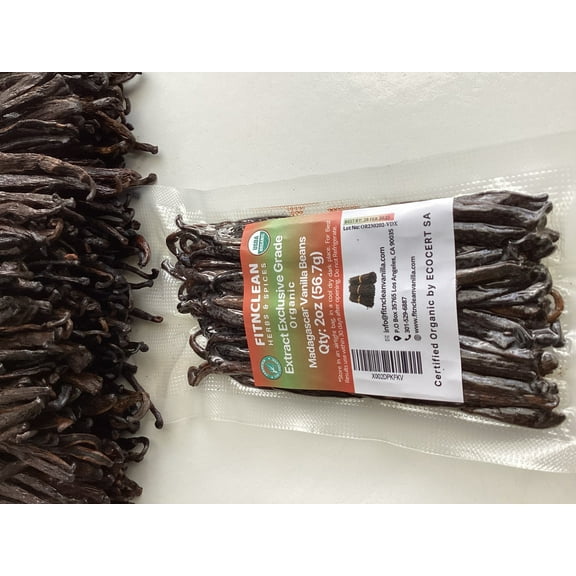2oz Madagascar Organic Vanilla Beans Extract Exclusive Grade B. Certified USDA Organic | Weight - 2 Ounces (1/8 Lb) by FITNCLEAN VANILLA Bulk Dry Whole NON-GMO Pods
