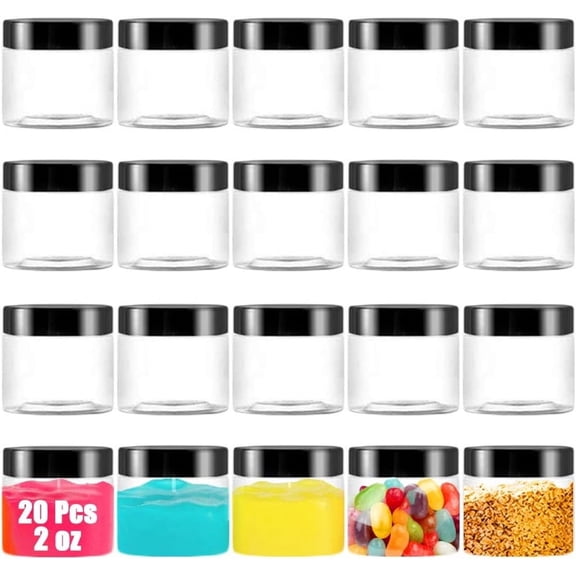 2oz Plastic Round Slime Containers,20 Pack Clear Empty Storage Jars,Small Travel Cosmetic Containers,Leak-Proof Wide-Mouth Storage Containers,for Lotions Jewelry Makeup
