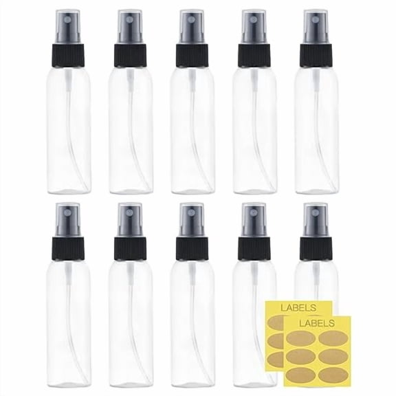 2oz Small Spray Bottle (10 Pack) Plastic Mini Fine Mist Atomizer, Tiny Sprayer for Travel Perfume, Cologne, Alcohol (Clear, 60ml)