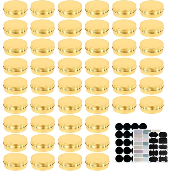 2oz Tins, 60ml Metal Storage Tins, Aluminum 2 oz Tins Jars Round Tin Containers, Empty Salve Tins 2oz Tins with Lids Tin Cans for Homemade Balm, Spices, Candies, or Gift Giving, Gold(Pack of 48)