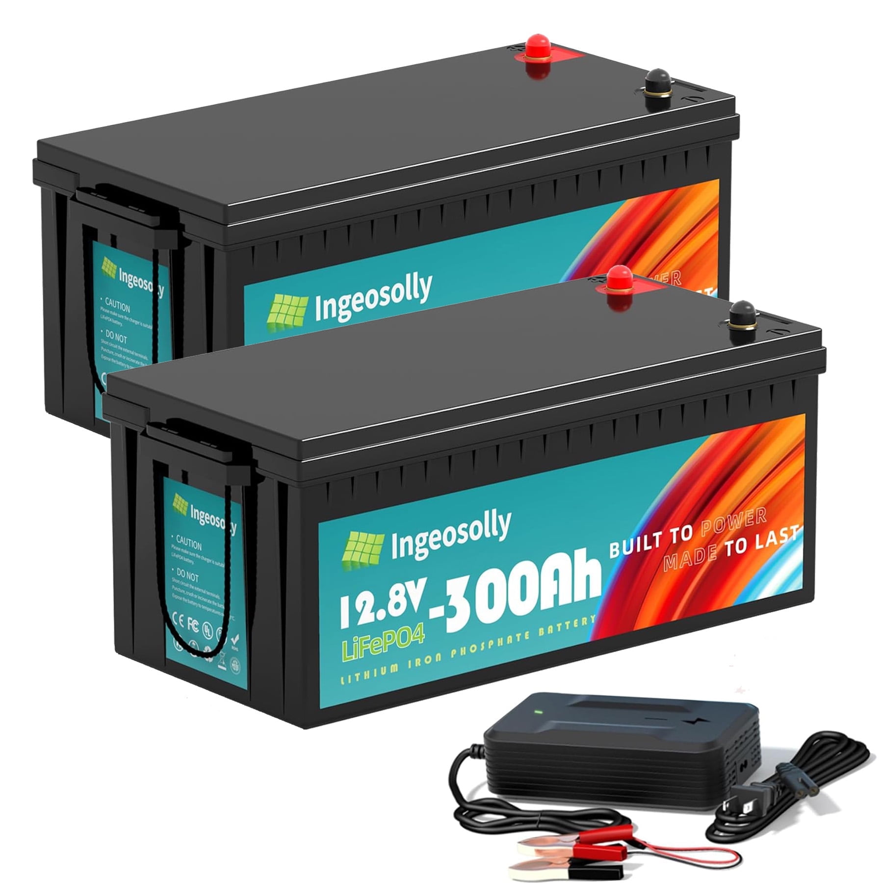 2Pack 12V 300AH LiFePO4 Battery,Built-in 200A BMS,Lithium Batteries for RV,Solar,Camping,Golf Carts,Trolling Motor,Marine,off-Grid,Backup Power,Motorhome,Ingeosolly 12.8V Deep Cycles Battery