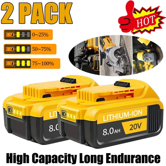 2pack 20V 8.0AH Replacement for Dewal 20V Battery Compatible with DCB200 DCB204D CB205-2 DCB206 DCB206-2 DCB200 DCB180