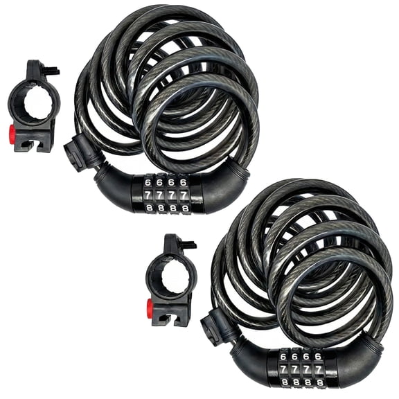 2pack 6ft Extra Long Cablebination Bike Locks 4 Digits Retractable Security Lock 12mm Heavy Duty Anti Rust For Bicycle Scooter Gate Outdoor Equipment Weatherproof