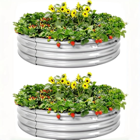 2pack 8×3×1ft Raised Garden Bed, Outdoor Galvanized Planter Boxes, Oval Large Metal Raised Garden Beds For Vegetables