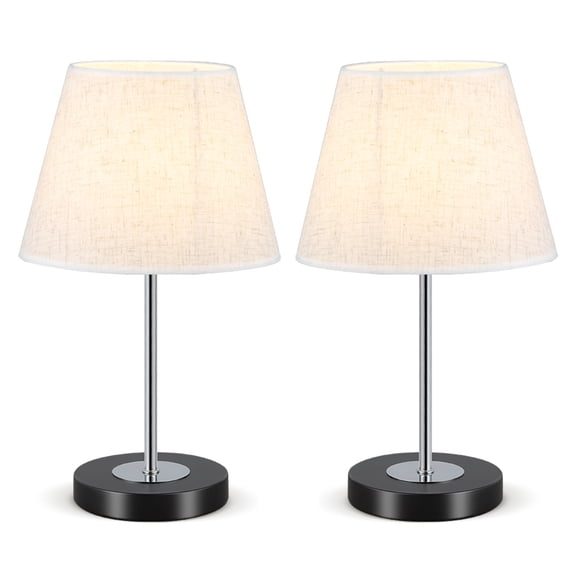 2pack Black table lamp Flanged Tray + Chrome Lamp Pole + Chrome Iron Sheet + Linen Lamp Shade (Online Switch)