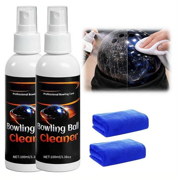 2pack Bowling Ball Cleaner Spray with Towel, Portable Cleaning Kit, Removes Lane Oil & Restores Grip