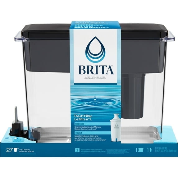 (2pack) Brita Extra Large Ultramax 27 Cup Black Filtered Water Dispenser with 1 Standard Filter