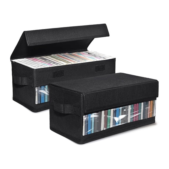 2pack CD Storage Boxes,CD Case Storage, Container Holds 32 CDs in Full Jewel Cases, 60 CDs in Slim Cases