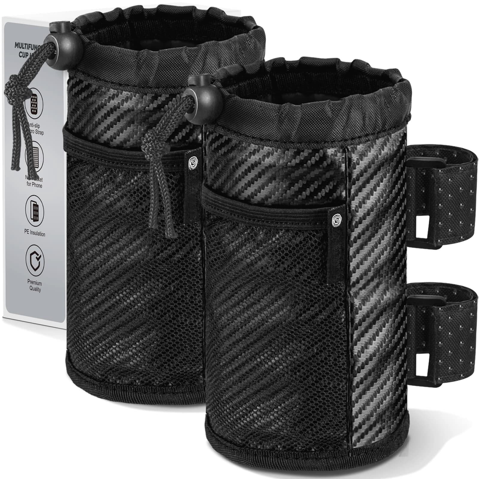 2pack Cup Holder For Bike  Scooter And Water Bottle Utv/atv Walker Golf Cart Beach Universal Drink Accessories With Net Pocket Cord Lock (carbon Fiber)