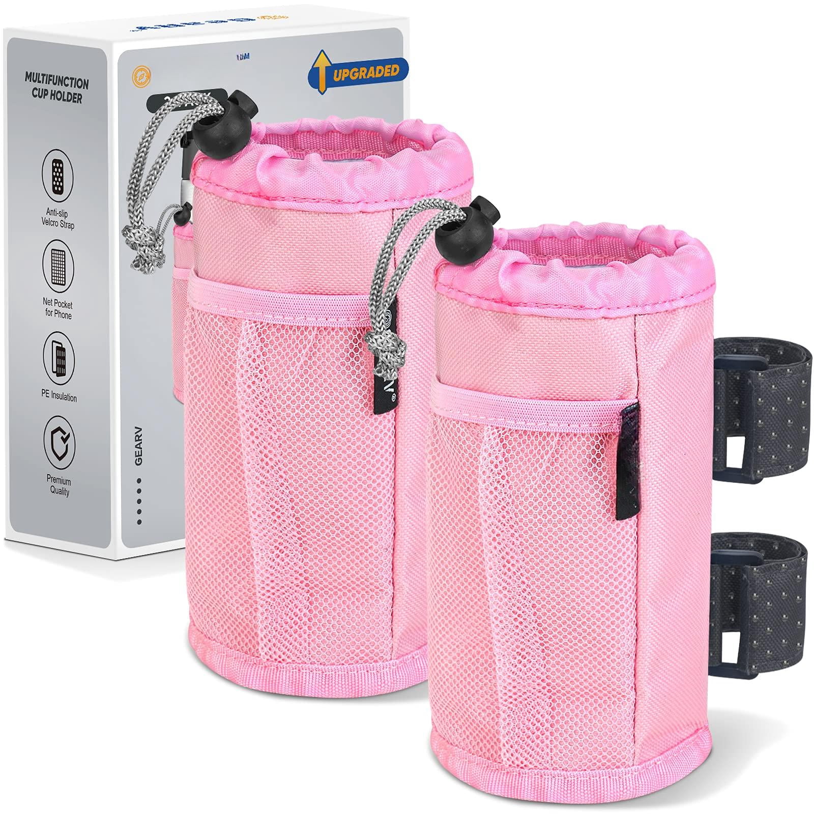 2pack Cup Holder For Bike  Scooter And Water Bottle Utv/atv Walker Golf Cart Beach Universal Drink Accessories With Net Pocket Cord Lock (pink)