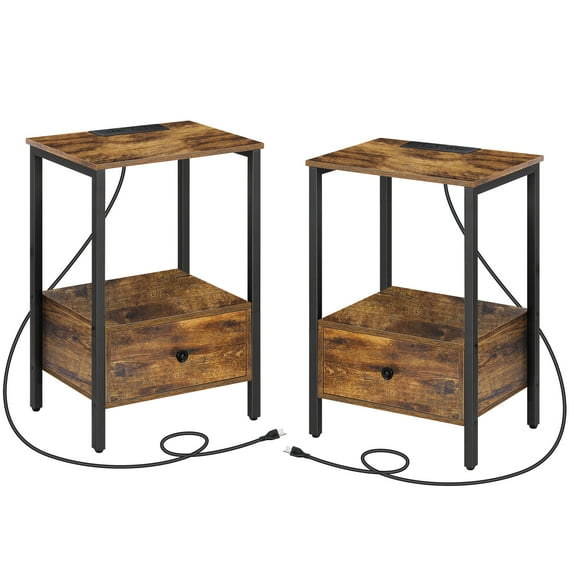 2pack End Table with Charging Station with 3 USB Ports and 2 Power outlets