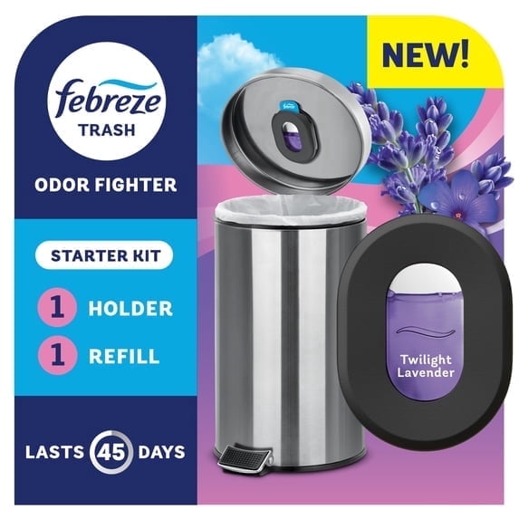 (2pack) Febreze Trash Odor Fighter, Twilight Lavender Scent, 1 Holder + 1 Refill