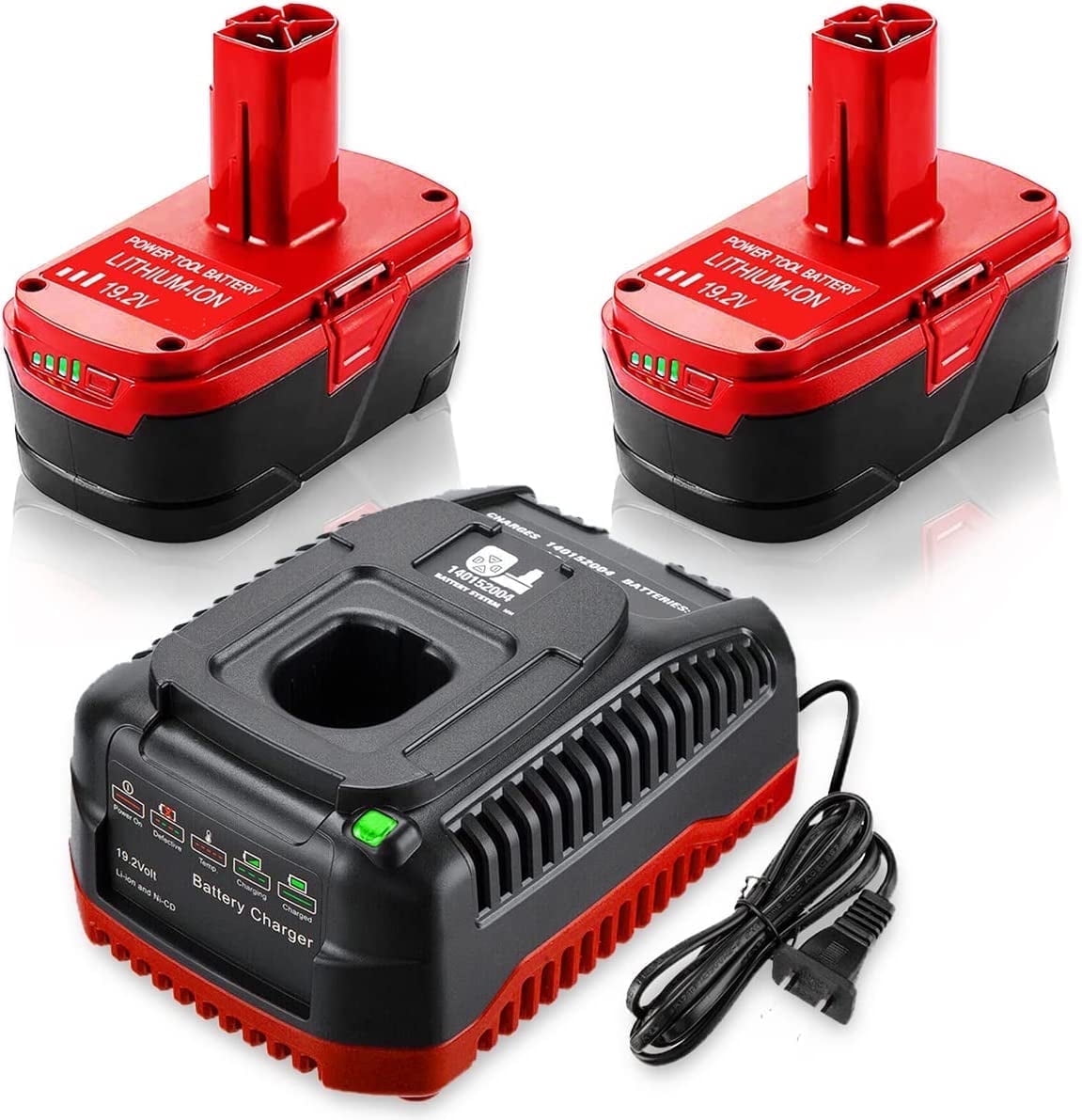 2Pack 5.0Ah Replacement Battery and Charger Kit for Craftsman 19.2V Lithium Battery C3 XCP 130279005 1323903 130211004