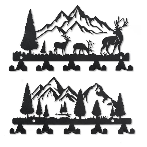 2pack Key Holder Wall Mount, Metal Key Holder for Wall Decorative, Key Organizer with 10 Hooks, Key Hooks for Kitchen Entryway Hallway Office Kitchen(Deer&tree)