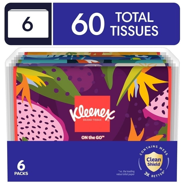(2pack) Kleenex Slim Wallet Facial Tissues, 6 Slim Wallet Packs, 10 Tissues per Pack, 3-Ply