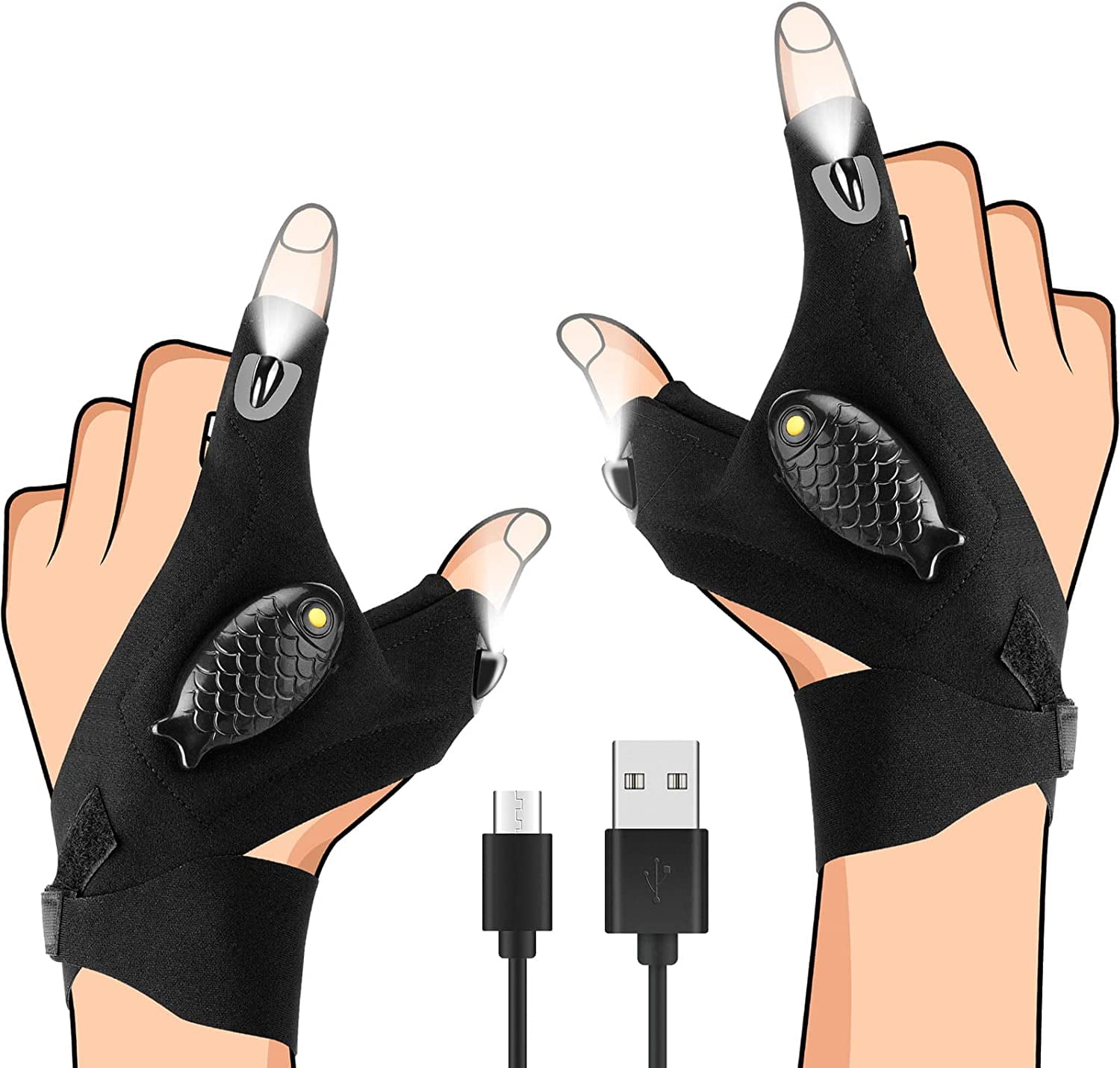 2pack LED Flashlight Gloves,Rechargeable Hands Free Light Gloves