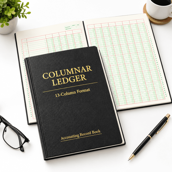 2pack Ledger Book 13 Column 200 Pages 8.5 X 11 Inches Account With 1 Label Ribbon Pu Leather Cover Black Columnar 30 Entries Per P