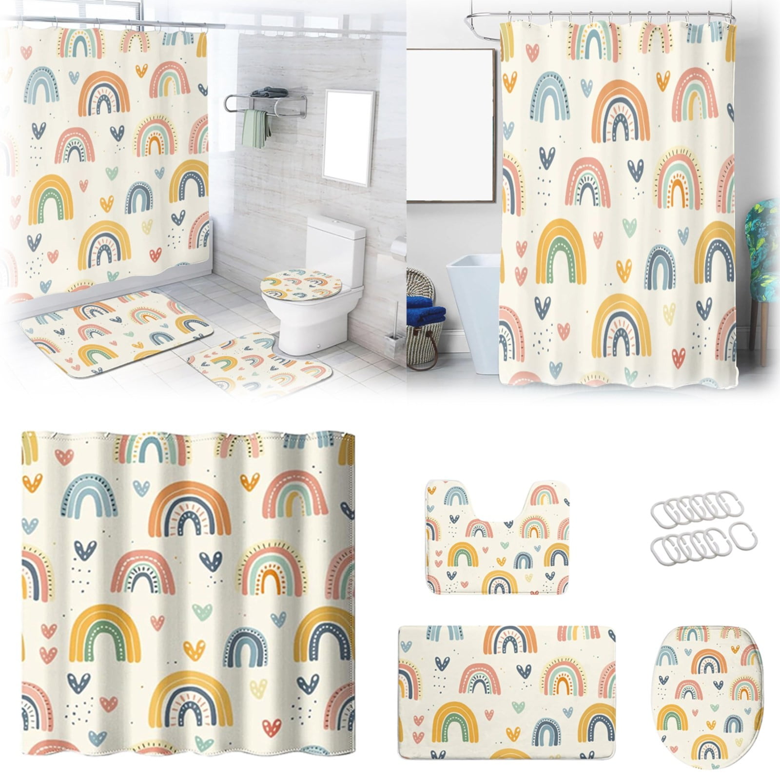 2pack LuClweCe Halloween Sale Shower Curtain,Vintage Rainbow 4 Pcs