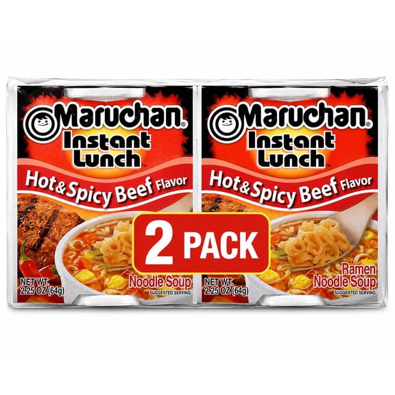 (2pack)Maruchan Instant Lunch Ramen Noodles, Hot & Spicy Beef Flavor, 2.25 oz Cup