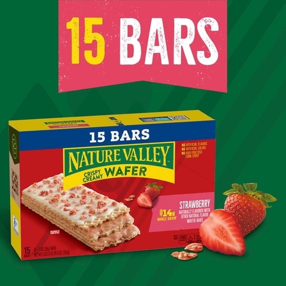 2pack Nature Valley Strawberry Crispy Creamy Wafer Bars, Whole Grain, 15 Bars, 19.5 oz