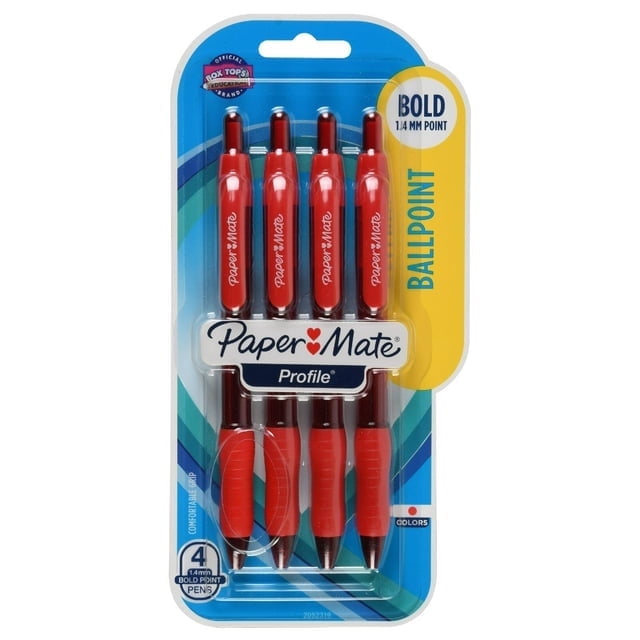 (2pack) Paper Mate Profile Retractable Ballpoint Pens, Bold (1.4mm), Red, 4 Count