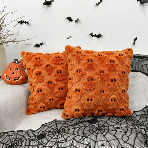 2pack Plush 3D Ghost Throw Pillow Covers - Fall/Halloween/Thanksgiving Decor, Cozy Textured Cushions for Couch/Bed, Multiple Autumn Colors