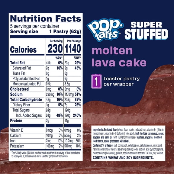 (2pack) Pop-Tarts Super Stuffed Molten Lava Cake Toaster Pastries, 50% More Filling, Shelf-Stable, 10.9 oz (5 Count)