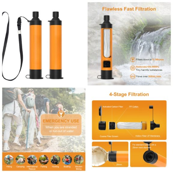 2pack Portable Outdoor ABS Material, Camping and Hiking Emergency Water Purifier for Direct Drinking Filter Straw Outdoor Portable Filtration Emergency Survival