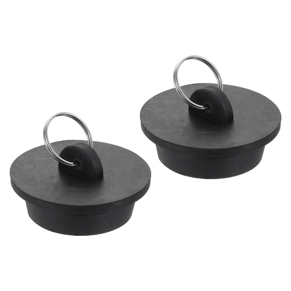 2pack Rubber Drain Stopper with Hanging Ring Fits 1-1/2 Inch to 1-5/8 Inch, Black